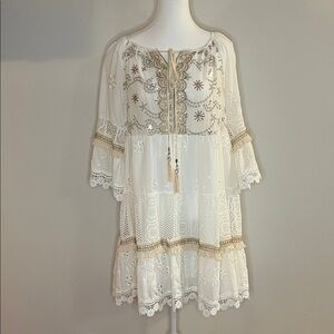 Cream Embroidered Boho Dress